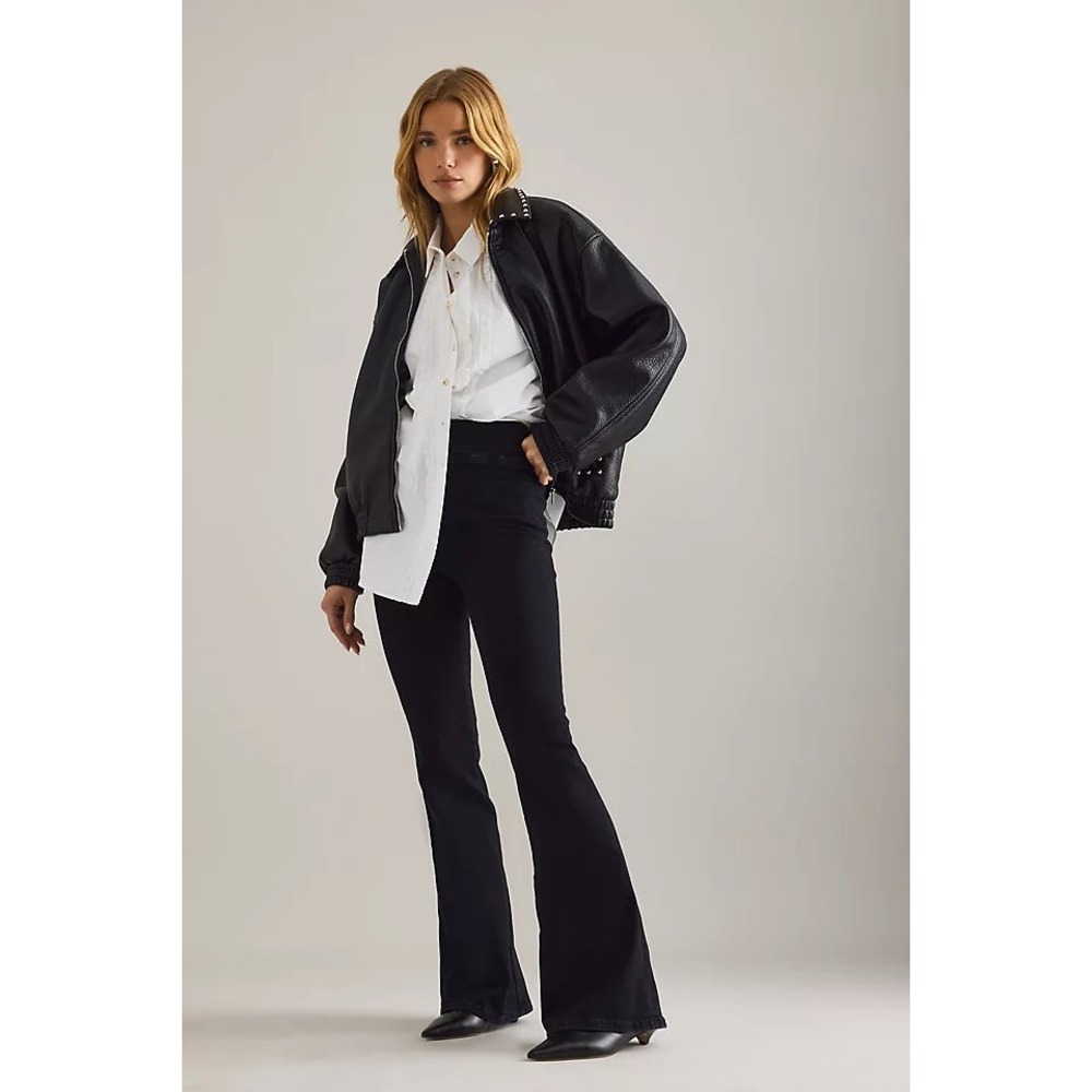 FRAME The Jet Set Flare Jeans Black High Rise Pull On Stretch Denim Size 0